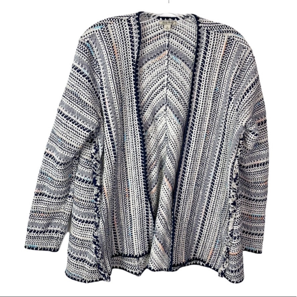 Lucky Brand Jacket Cardigan Open Woven Fringe Detail Cream Women Size S